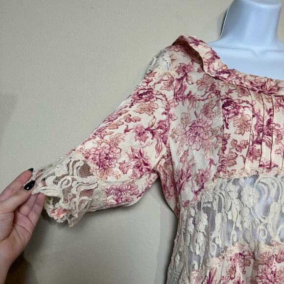 free people | nwot lucie silky floral lace panel open back mini dress sz 12 - Picture 4 of 10